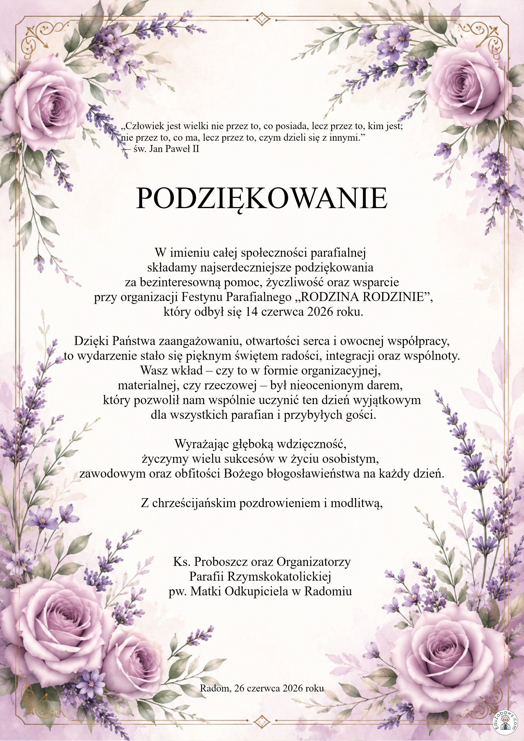 PODZIĘKOWANIE - FESTYN